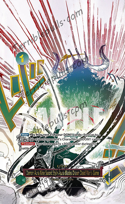 Demon Aura Nine Sword Style Asura Blades Drawn Dead Man's Game (Alternate Art) OP12 Extended Art