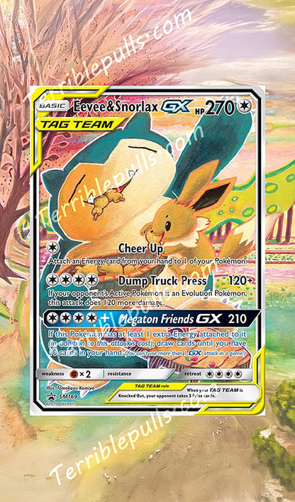 eevee gx pokemon cards Snorlax & Eevee GX Tag Team SM169 Extended Art – Terrible Slabs